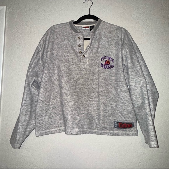 Pro Edge Other - Phoenix Suns Vintage Sweatshirt Pullover Pro Edge Grey Henley Style Button Large